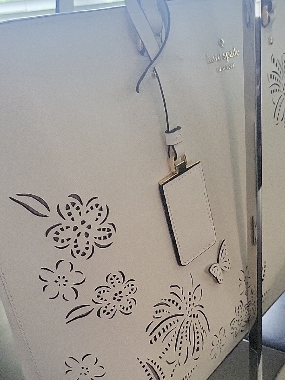 NWT Kate Spade Ivory Laser-Cut Floral Tote with Butterfly Accents - Picture 7 of 16